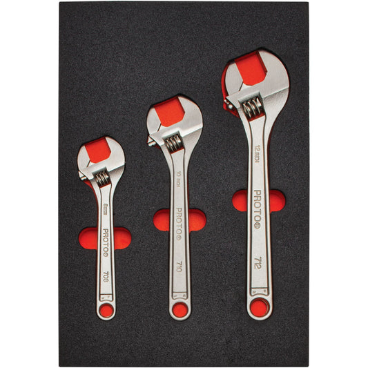 Proto Velocity Satin Adjustable Wrench Set With Foam (3 pc.) J795KV