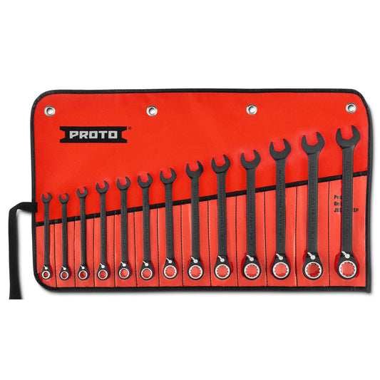 Proto Velocity Black Chrome Reversible Ratcheting Combination Spline Wrench Set With Foam (13 pc.) JSCVM-13SKV