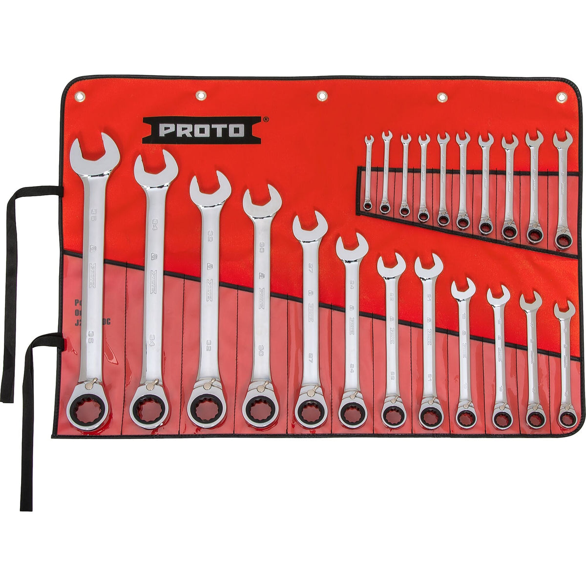Proto Velocity Black Chrome Reversible Ratcheting Combination Spline Wrench Set With Foam (22 pc.) JSCVM-22SKV