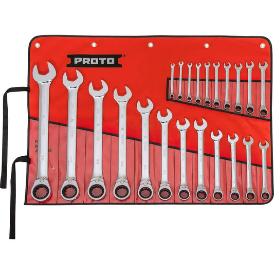 Proto Velocity Black Chrome Reversible Ratcheting Combination Spline Wrench Set With Foam (22 pc.) JSCVM-22SKV