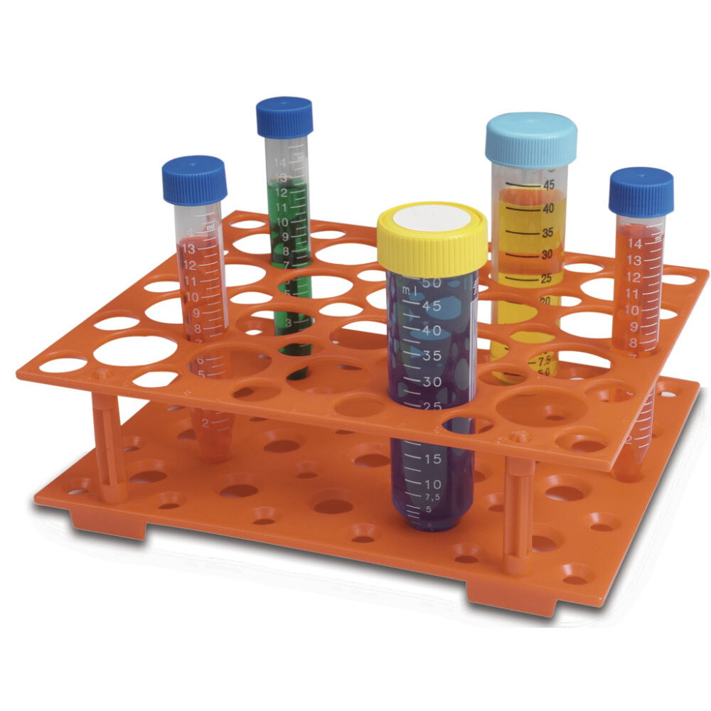 HS24306 - Heathrow Scientific Snap-Together Conical Tube Rack Orange 15mL 50mL ABS 50-Place