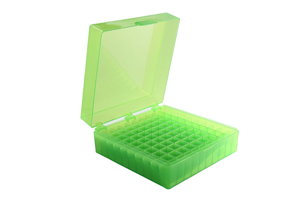 120202 - Heathrow Scientific 100-Well Microtube Storage Box, Green