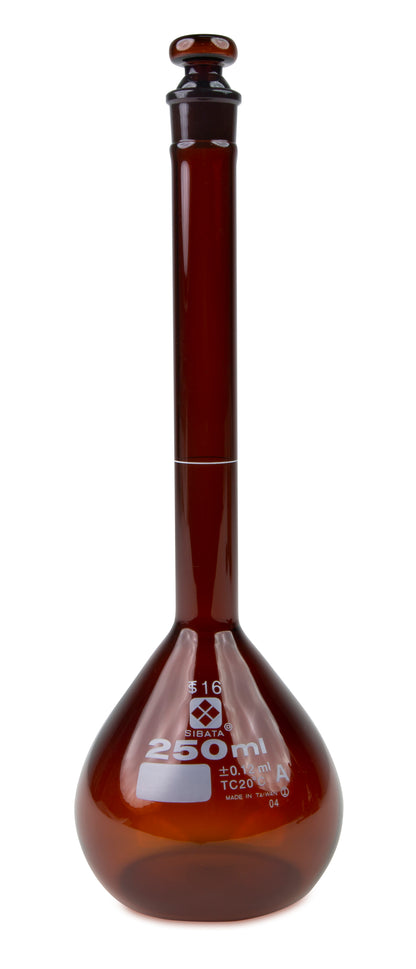 Heathrow Scientific Amber Volumetric Flasks 2307A Series — 250 mL (Pack of 4), 2307A-250