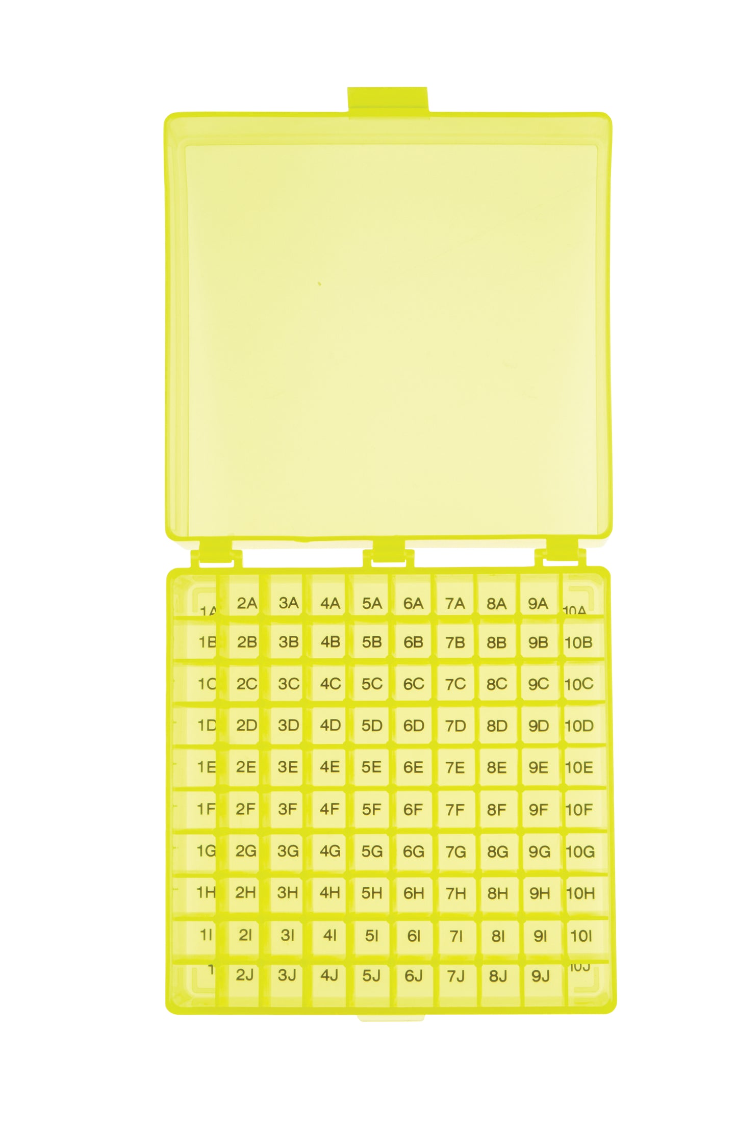 120203 - Heathrow Scientific 100-Well Microtube Storage Box, Yellow