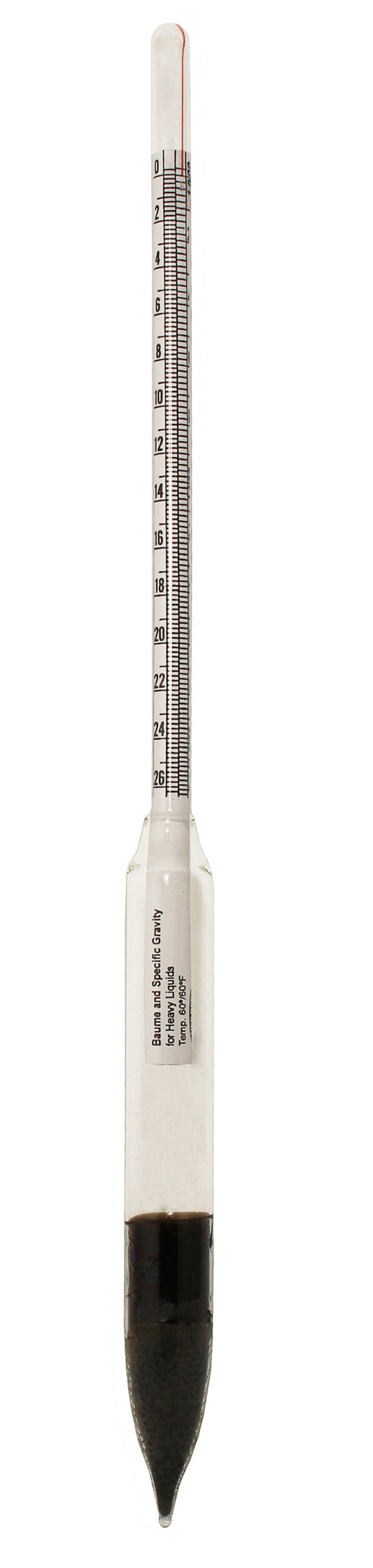 VEE GEE 6603DS-1S Dual Scale Hydrometer Specific Gravity Baume Heavy 1.000-1.225 0-26 Degrees 165mm Compact Short Form Borosilicate