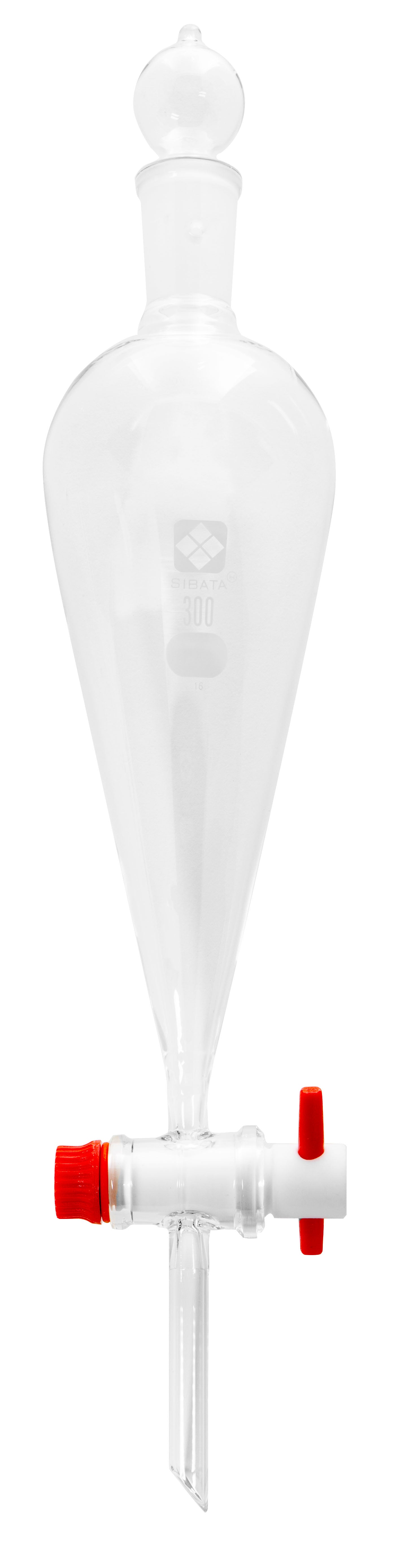 Glass separatory funnel with PTFE stopcock for liquid-liquid extraction