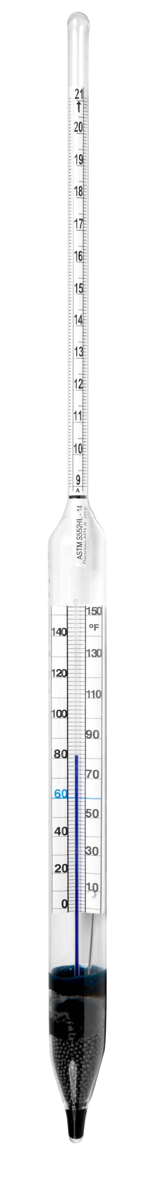 VEE GEE 6752HTS API ASTM Thermo-Hydrometer ASTM 52H API 9 to 21° Built-in Thermometer Petroleum 15in Borosilicate