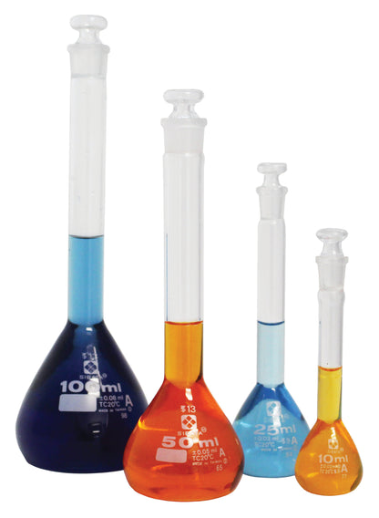 202GK-004 - SIBATA Class A Volumetric Flask Variety Kit 10 25 50 100 mL Glass Stopper