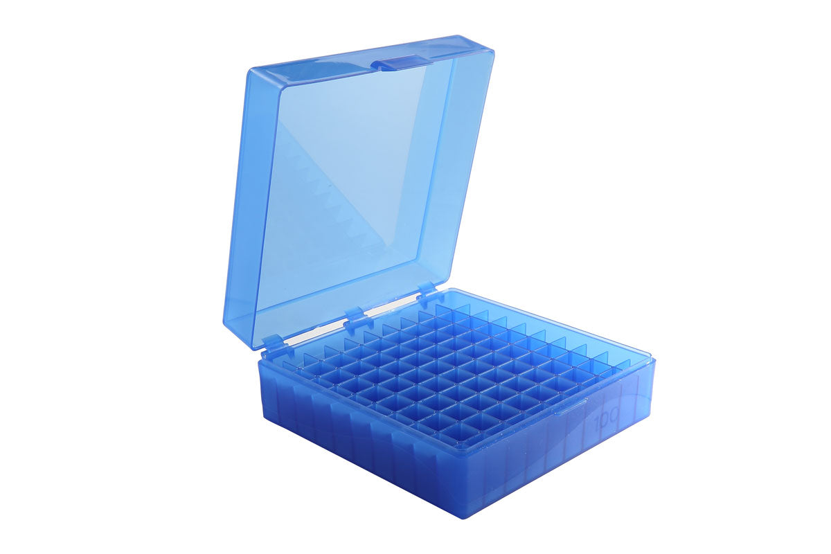 120201 - Heathrow Scientific 100-Well Microtube Storage Box, Blue