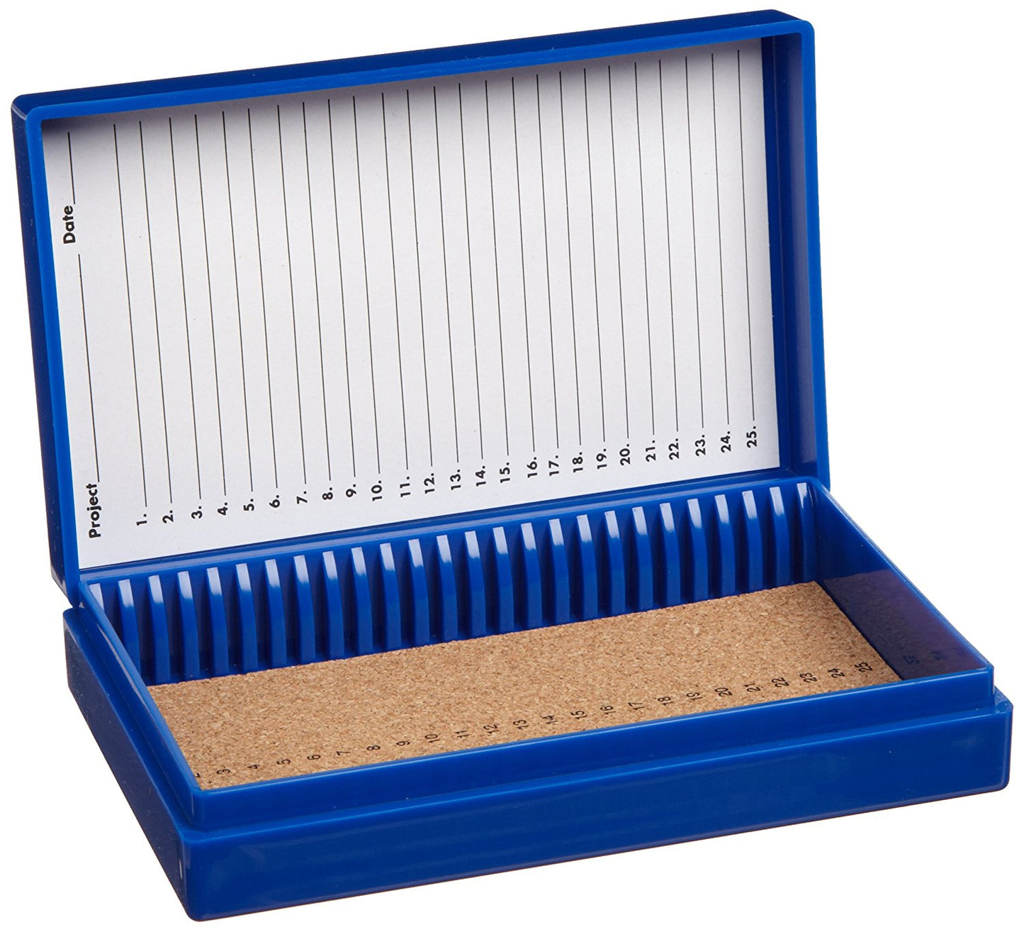 Premium Microscope Slide Box, Cork-Lined - 25-Place Blue