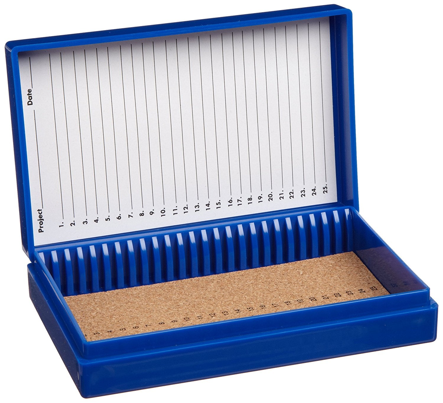 Premium Microscope Slide Box, Cork-Lined - 25-Place Blue
