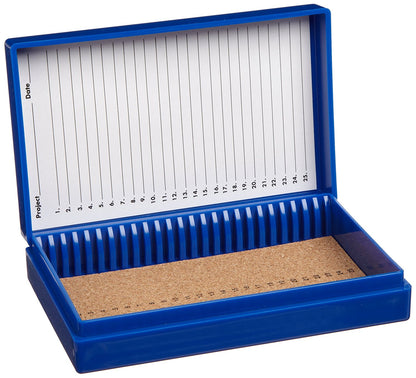 Premium Microscope Slide Box, Cork-Lined - 25-Place Blue