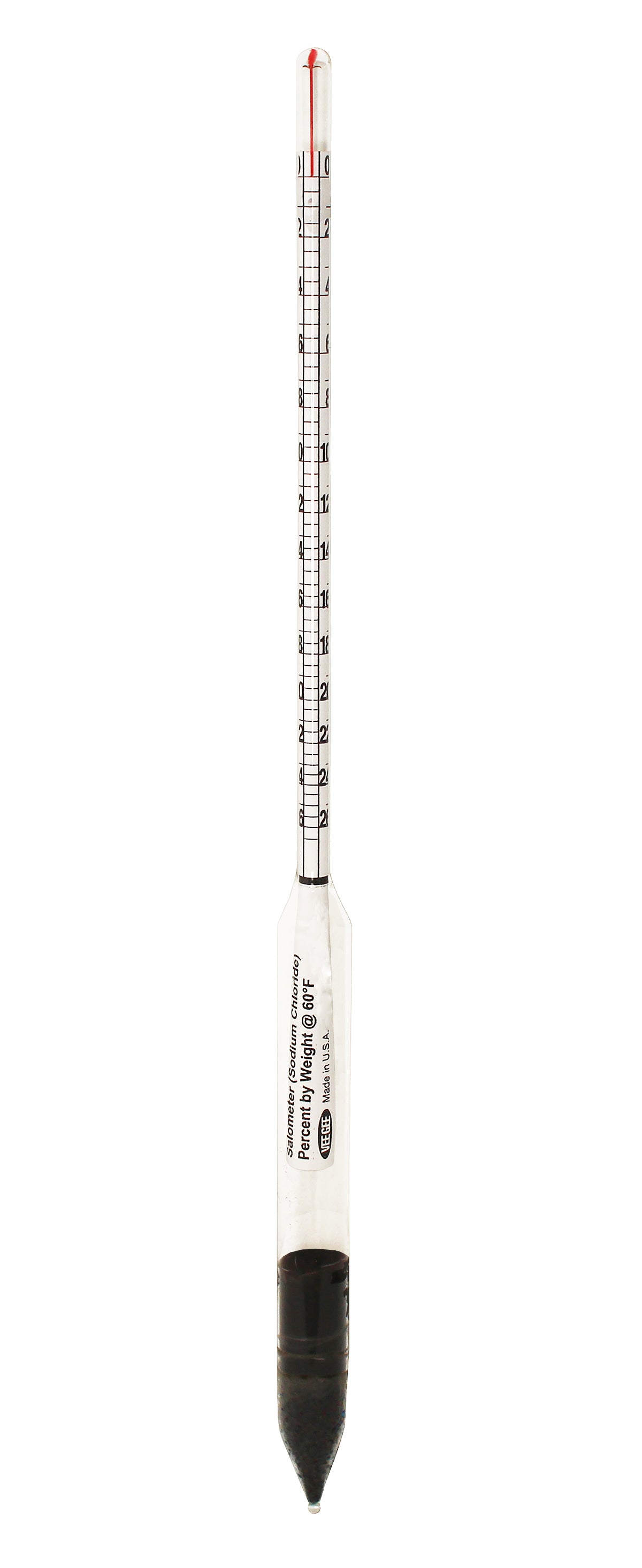 VEE GEE 6611-2 Sodium Chloride Hydrometer Percentage by Weight Scale 0-26.5% Borosilicate Glass