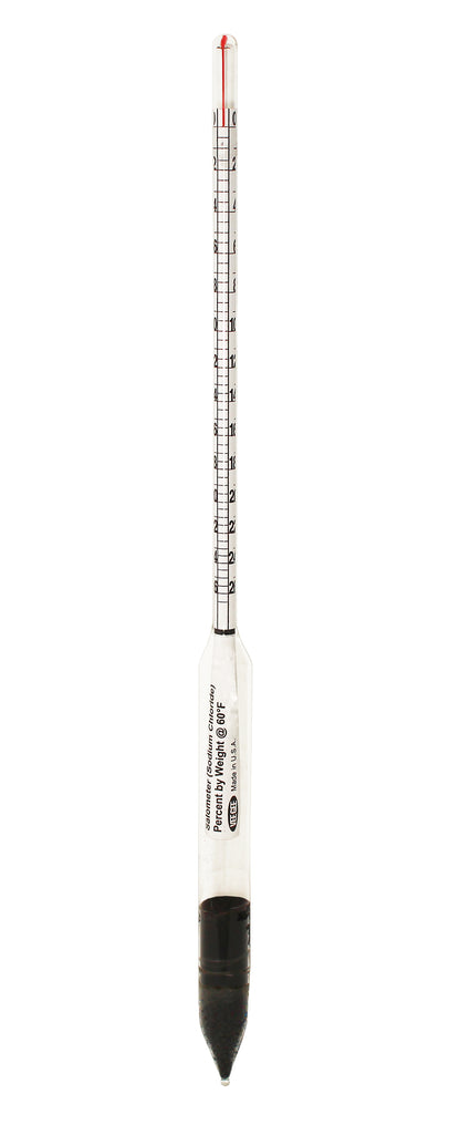 VEE GEE 6611-2 Sodium Chloride Hydrometer Percentage by Weight Scale 0-26.5% Borosilicate Glass