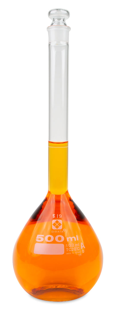 2306A-500 - SIBATA Class A Volumetric Flask 500 mL Glass Stopper ASTM E-288