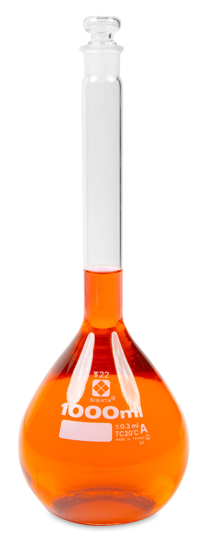2306A-1000 - SIBATA Class A Volumetric Flask 1000 mL Glass Stopper ASTM E-288