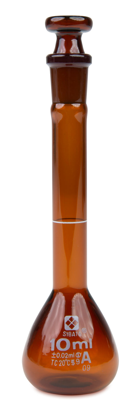 2307A-10 - SIBATA Amber Class A Volumetric Flask 10 mL Low-Actinic Glass Stopper