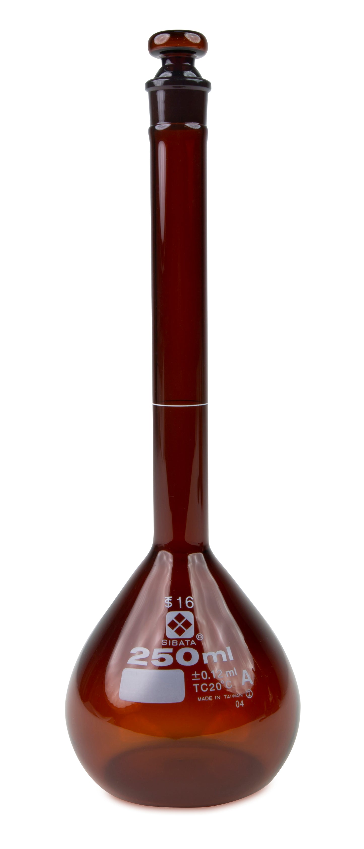 2307A-250 - SIBATA Amber Class A Volumetric Flask 250 mL Low-Actinic Glass Stopper
