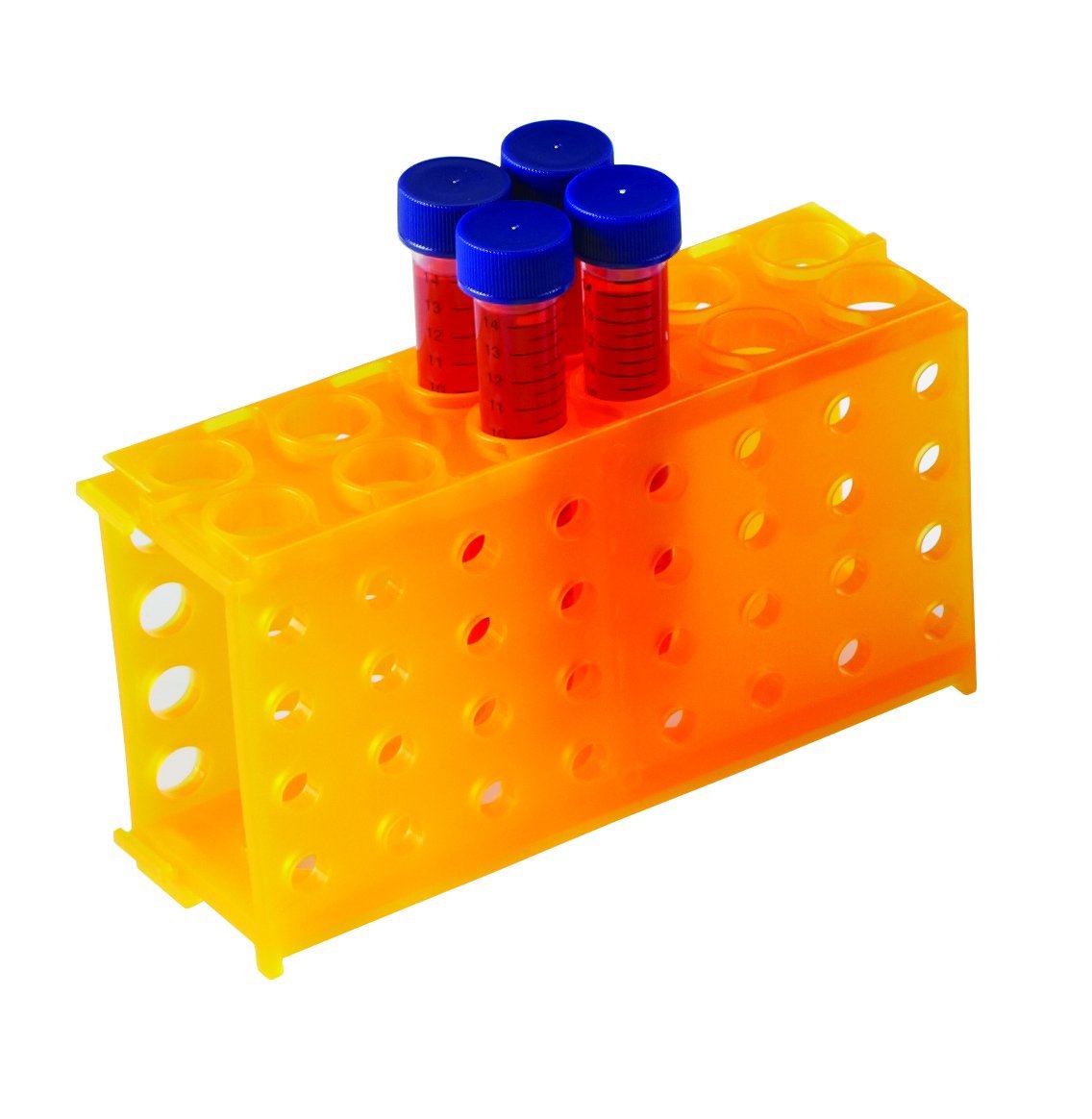 HS29022F - Heathrow Scientific 4-Way Tube Rack Orange Pack of 5 - Holds 50mL 15mL 1.5mL 0.5mL