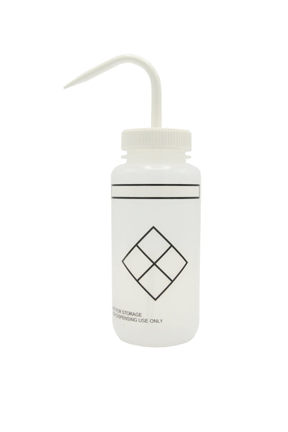 Heathrow Scientific Safety Labeled Wash Bottles 120250 — Self-Labeling (Clear Cap), 120256