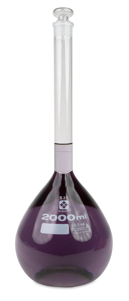 2306A-2000 - SIBATA Class A Volumetric Flask 2000 mL Glass Stopper ASTM E-288