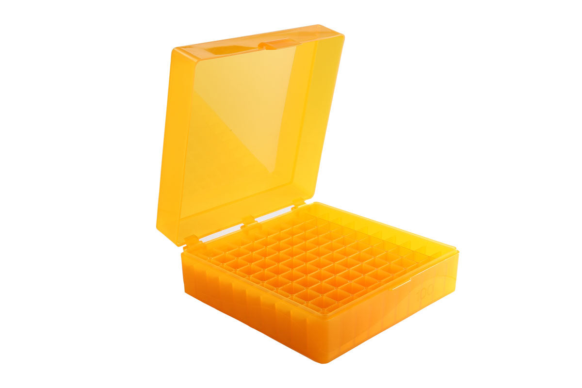 120204 - Heathrow Scientific 100-Well Microtube Storage Box, Orange