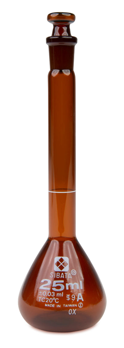 Heathrow Scientific Amber Volumetric Flasks 2307A Series — 25 mL (Pack of 6), 2307A-25